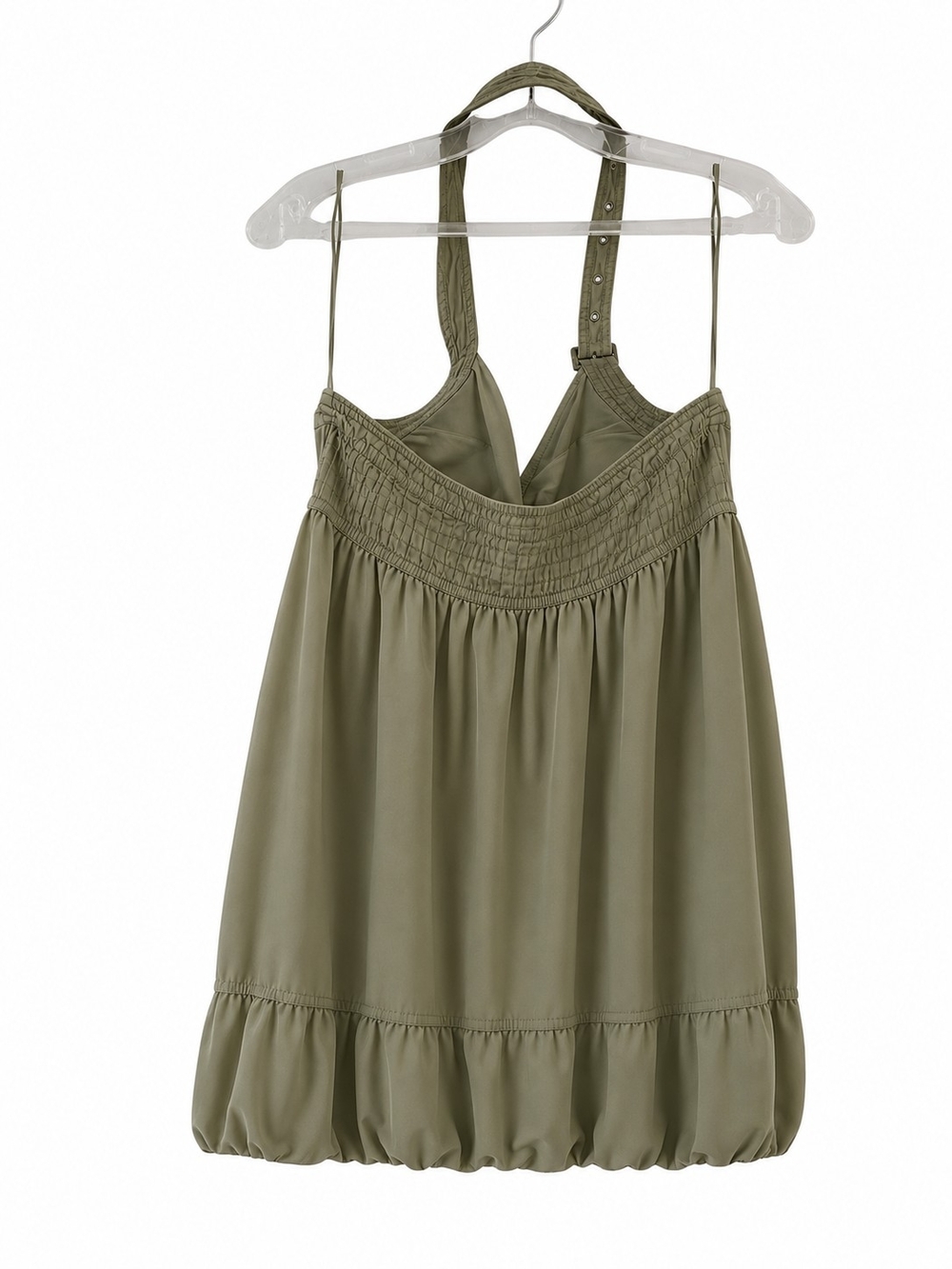 Rock & Roll Denim Olive Halter Zip-Front Bubble Dress - Picture 4 of 8